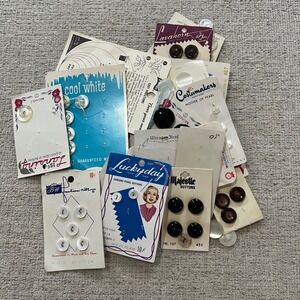 Assorted Vintage Buttons on Cards Mother of Pearl Plastic Flat Round Fancy‎